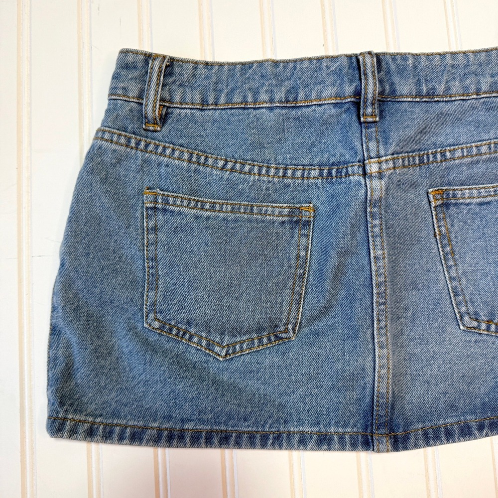 Edikted Elysse Embellished Denim Mini Skirt Y2K 00s Style Silver Bows M - Picture 4 of 9